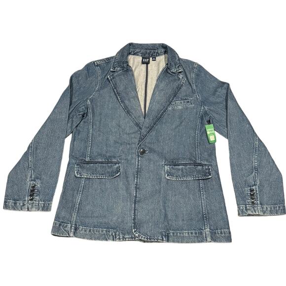 NWT Gap Blue Indigo Denim Blazer one button closing size medium - Picture 12 of 13